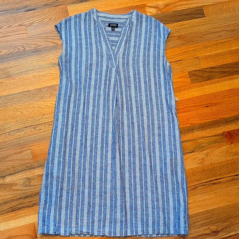 Linen Dress - Blue and White